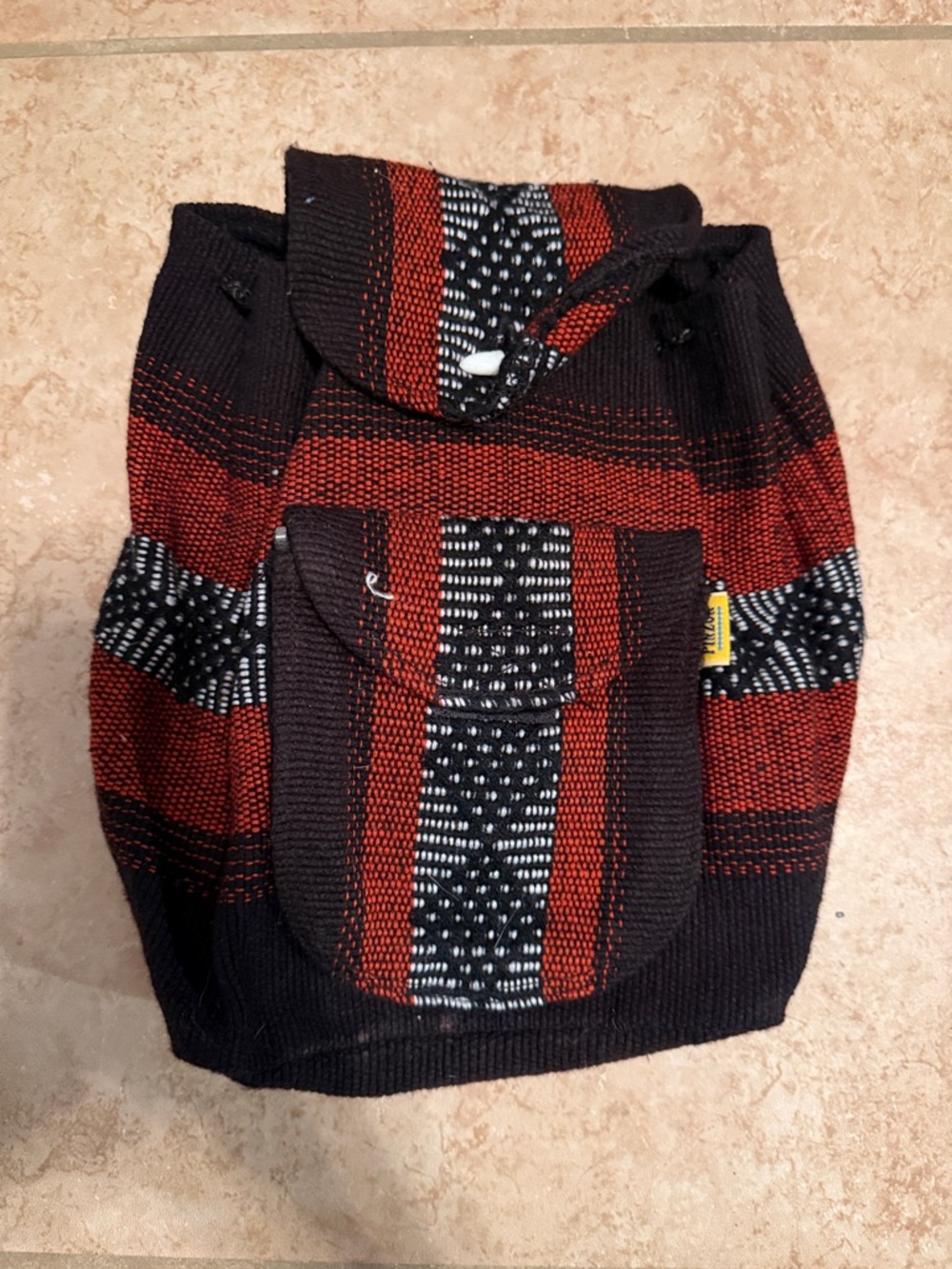 Hand Crafted Red and Black Woven Backpack